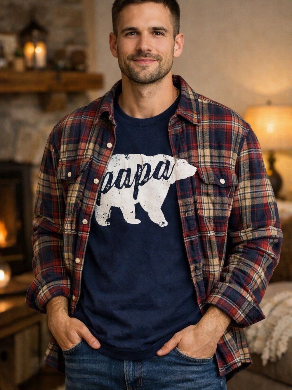 Men’s navy Papa Bear graphic Tee. Large